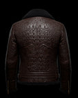 Brown Crocodile and Shearling Flight Jacket By Enantiodromia