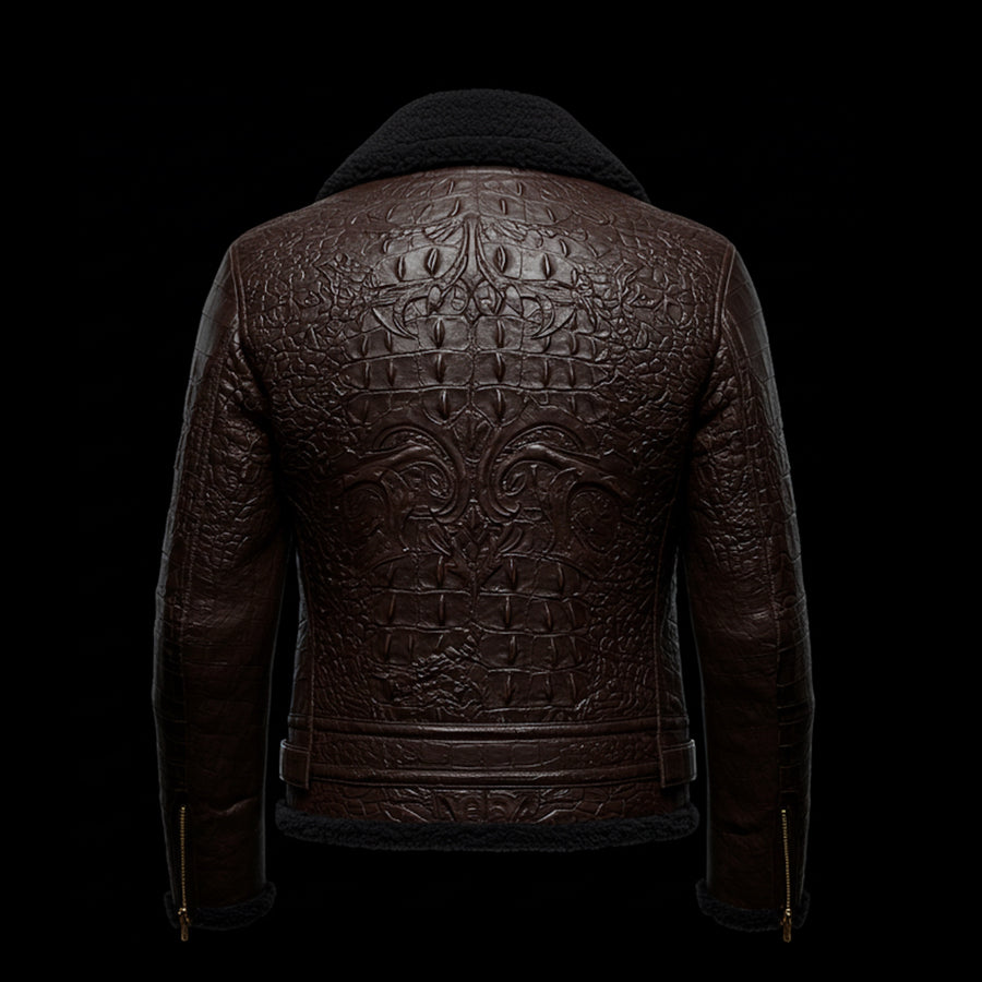 Brown Crocodile and Shearling Flight Jacket