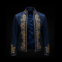 Dark Blue Regal Crest Embroidery Suede Jacket By Enantiodromia