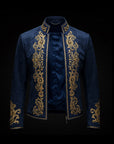 Dark Blue Regal Crest Embroidery Suede Jacket By Enantiodromia