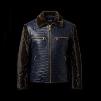 Navy Crocodile Mink Jacket By Enantiodromia