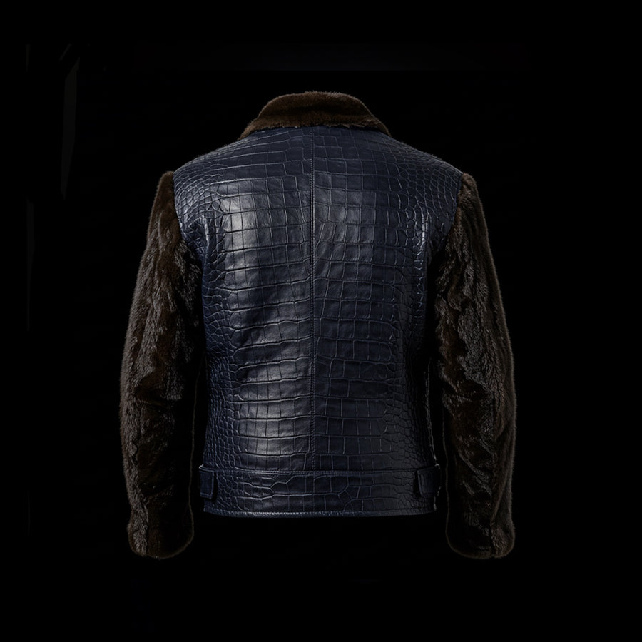 Navy Crocodile Mink Jacket