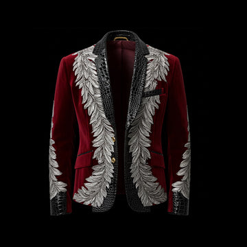 Red Leather Velvet Embroidery Jacket
