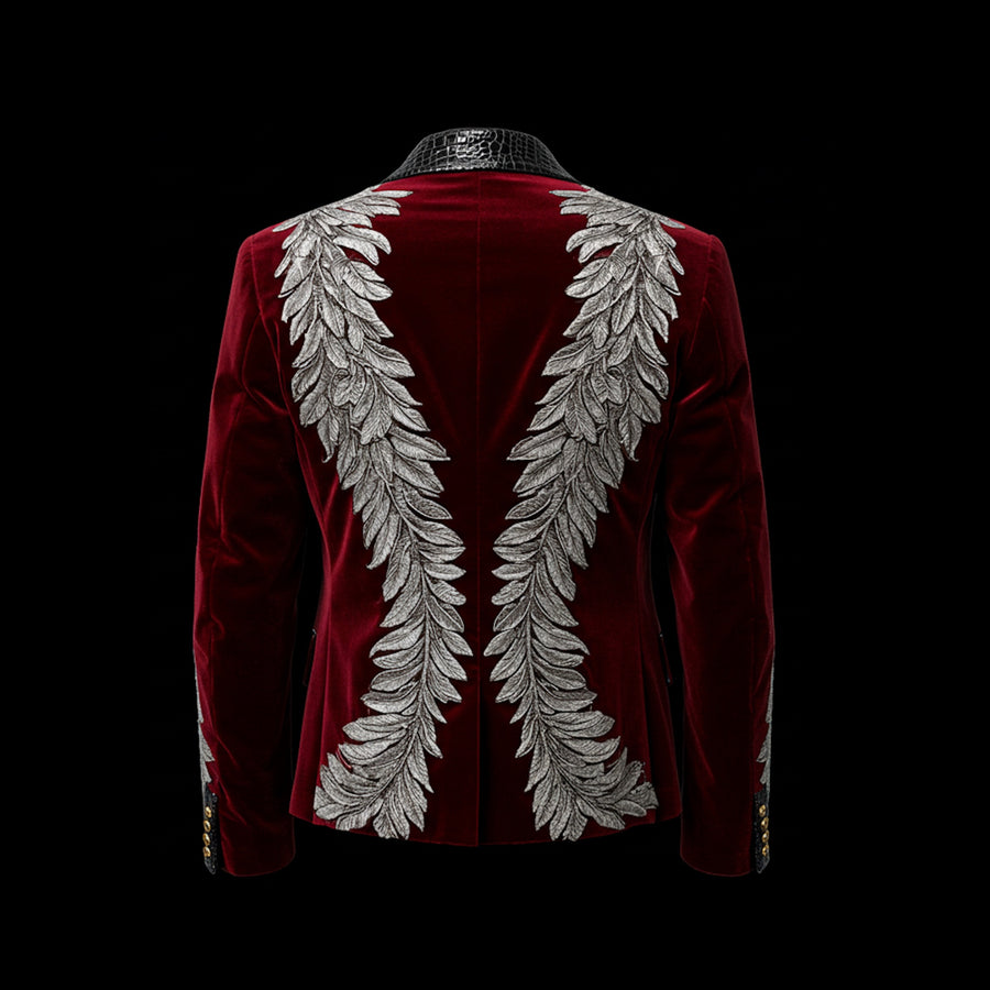 Red Leather Velvet Embroidery Jacket