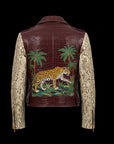 Dark Red & Beige Crocodile Python Biker Jacket By Enantiodromia