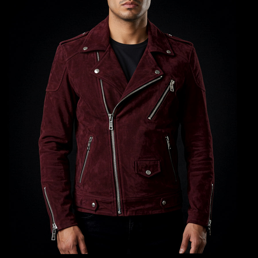 Red Suede Biker Jacket