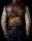 Dark Red & Beige Crocodile Python Biker Jacket By Enantiodromia