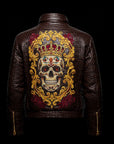 Brown Crocodile-Embossed Leather Skull Embroidered Bomber Jacket By Enantiodromia