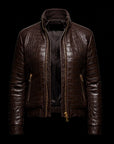 Brown Crocodile-Embossed Leather Skull Embroidered Bomber Jacket By Enantiodromia