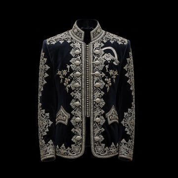 Navy & Silver Midnight Majesty Velvet Embroidery Jacket