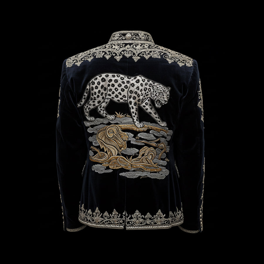 Navy & Silver Midnight Majesty Velvet Embroidery Jacket