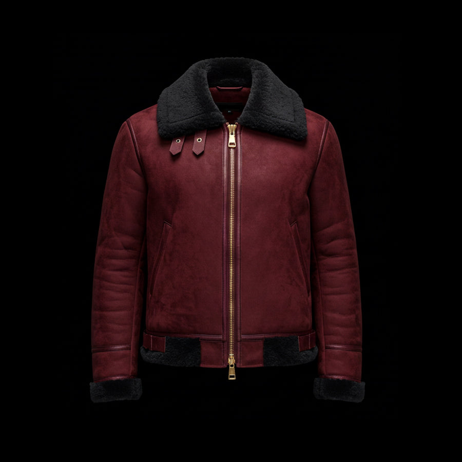 Red Nocturne Royale Shearling Leather Jacket