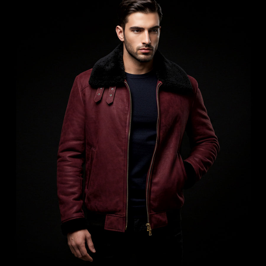 Red Nocturne Royale Shearling Leather Jacket