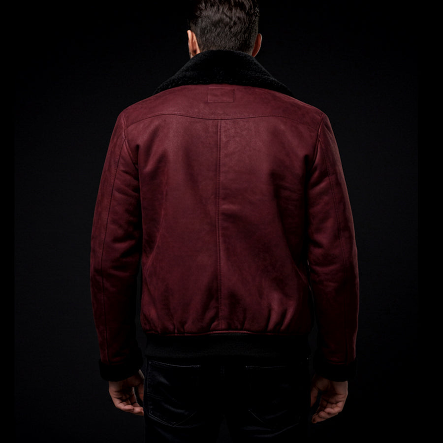 Red Nocturne Royale Shearling Leather Jacket