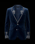 Dark Blue Regal Crest Embroidery Suede Jacket By Enantiodromia