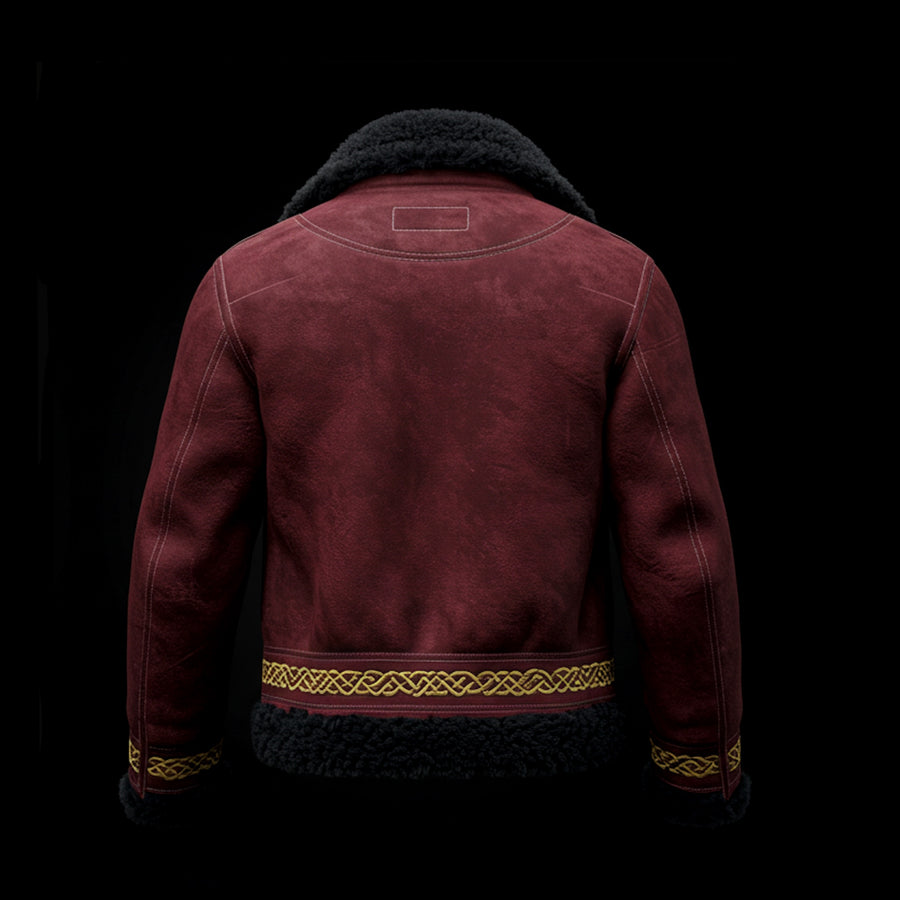 Burgundy Embroidery Aviator Jacket