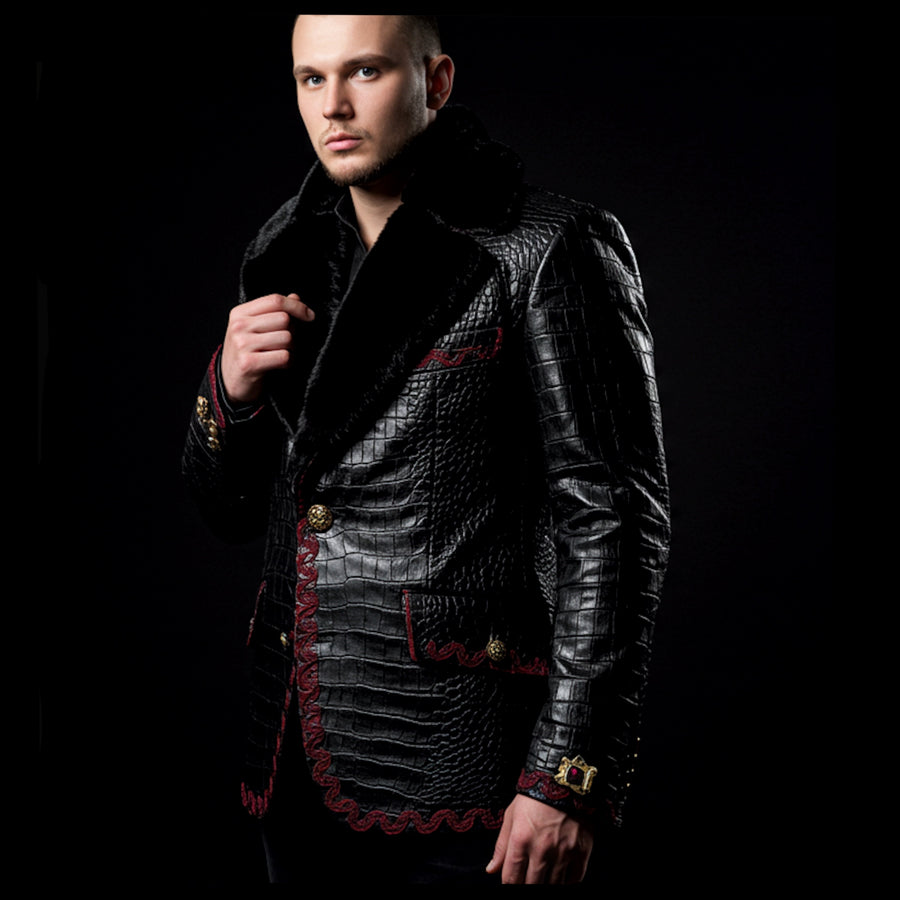 Black Crocodile Mink Shearling Blazer