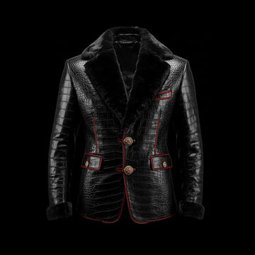 Black Crocodile Mink Shearling Blazer