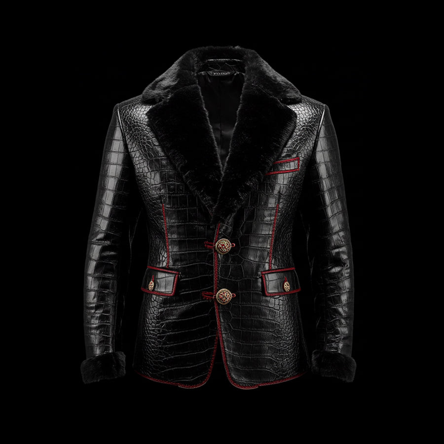 Black Crocodile Mink Shearling Blazer