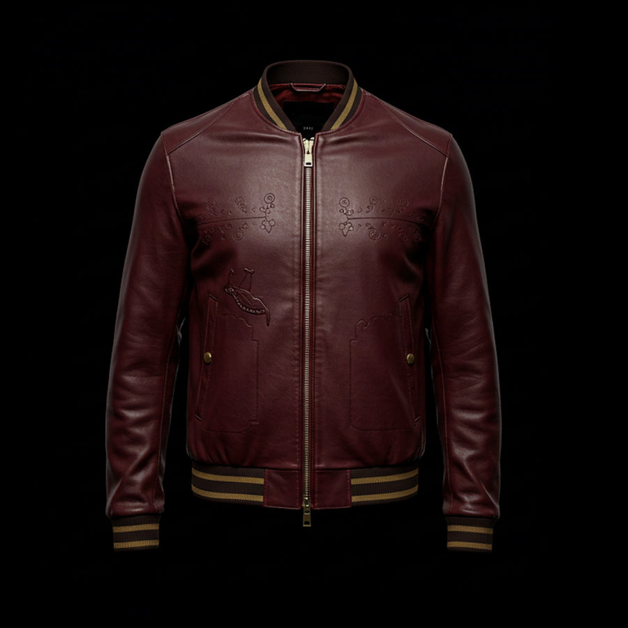 Crimson Full-Grain Bomber Jacket