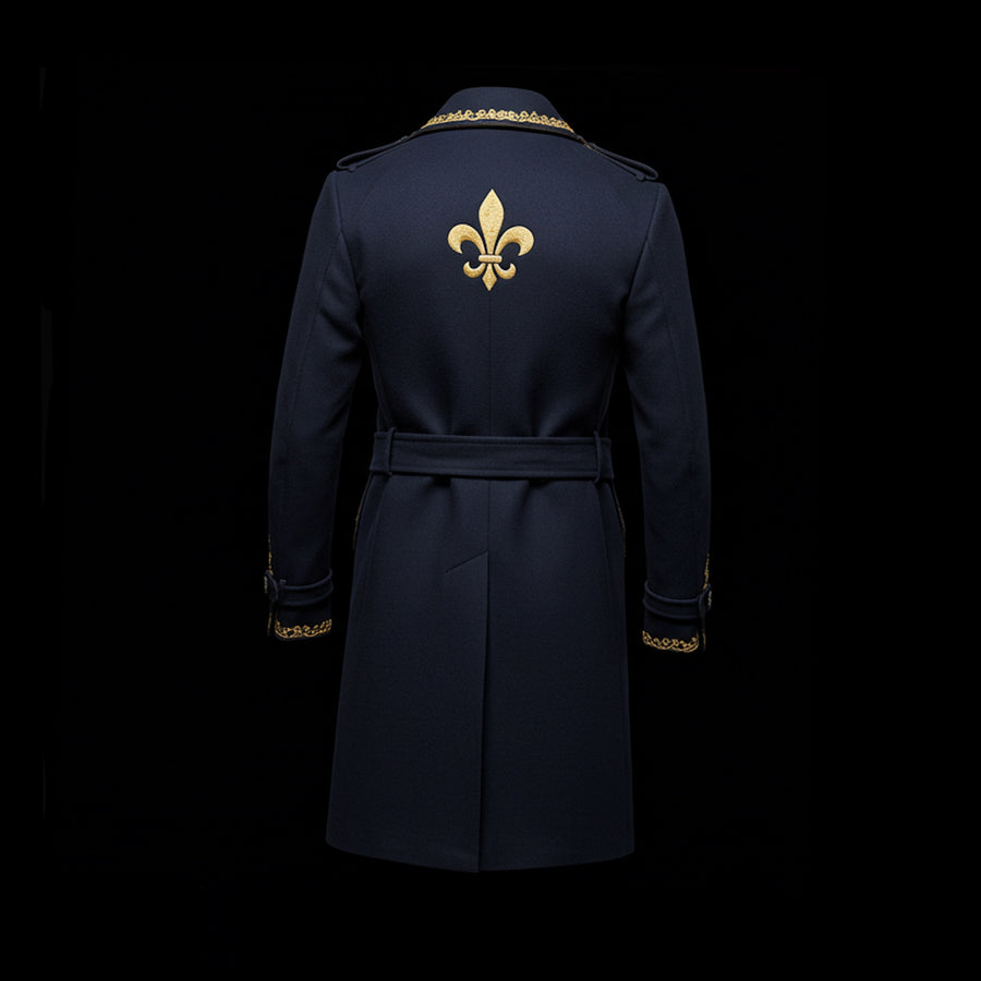 Midnight Blue Embroidered Wool-Cashmere Peacoat