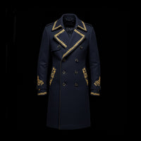 Midnight Blue Embroidered Wool-Cashmere Peacoat by Enantiodromia