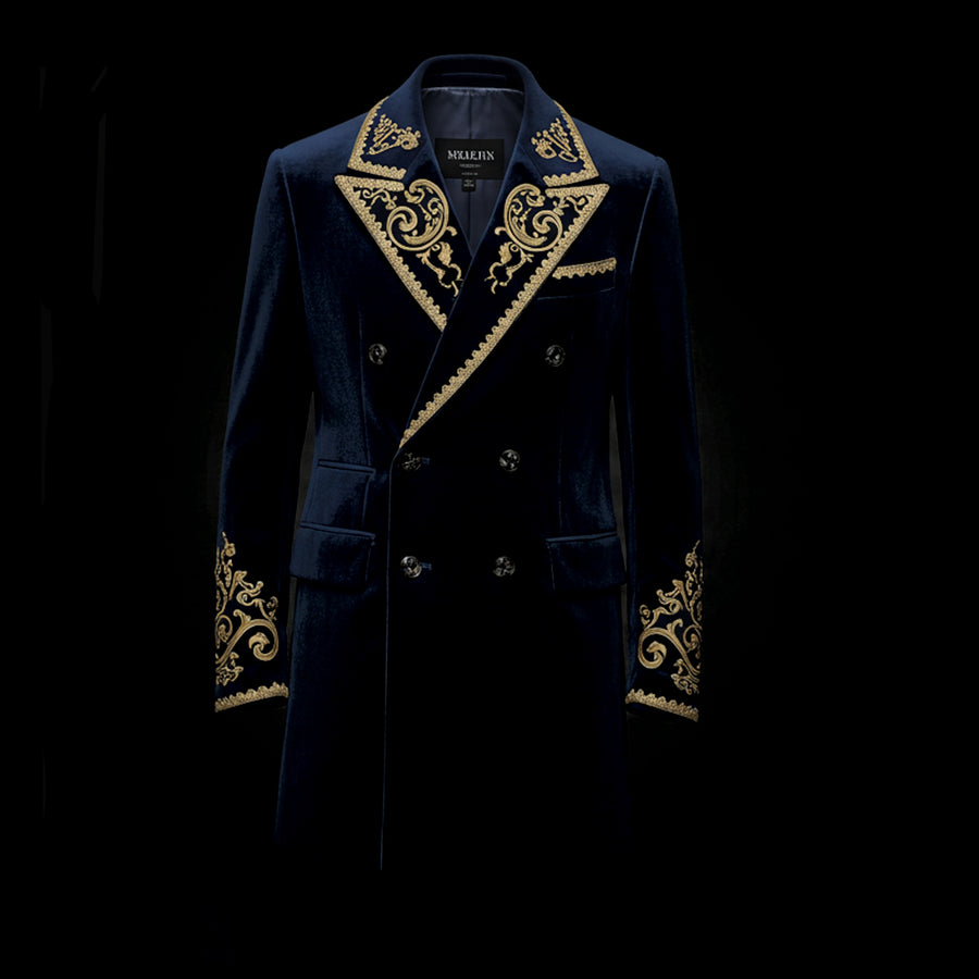 Midnight Blue Velvet Peacoat