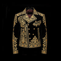 Black and Gold Embroidered Baroque Biker Jacket By Enantiodromia