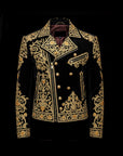Black and Gold Embroidered Baroque Biker Jacket By Enantiodromia