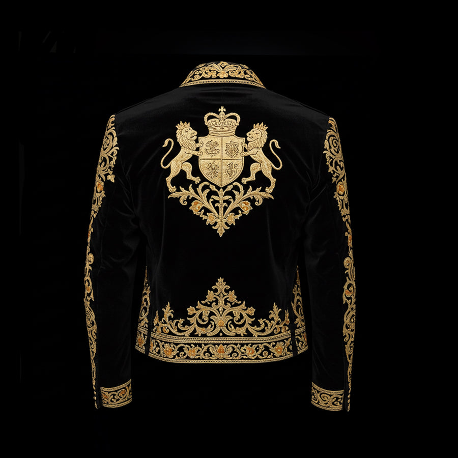 Black and Gold Embroidered Baroque Biker Jacket