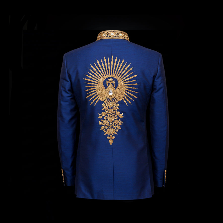 Royal Blue Velvet Embroidered Bandhgala Jacket
