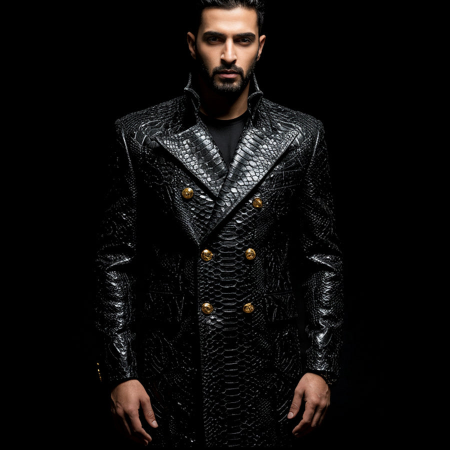 Grey Python Leather Coat