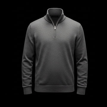 Charcoal Gray Merino Wool Textured Quarter-Zip Sweater