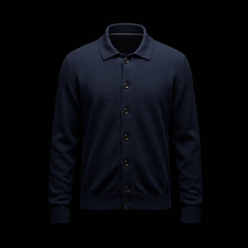Navy Wool Solid Button-Up Sweater