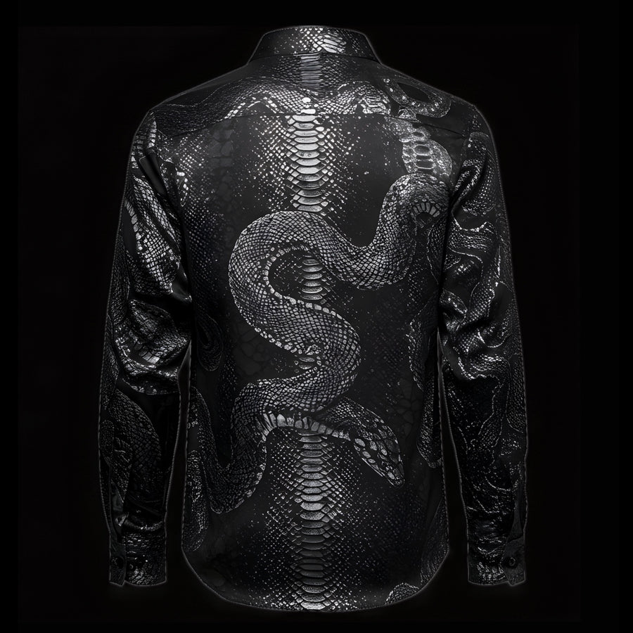 Black Satin Snake Dress Shirt