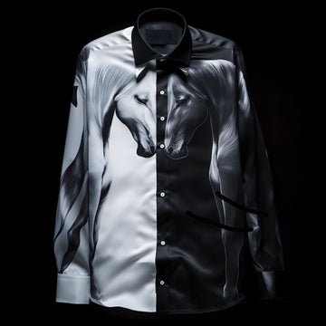 Black & White Satin Horse Dress Shirt