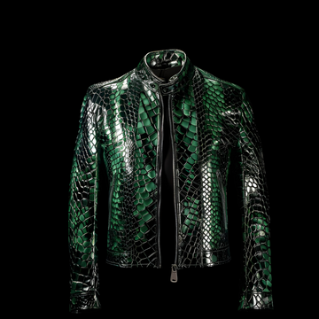 Green & Black Python Bomber Jacket