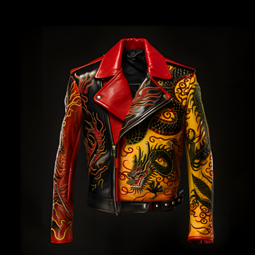 Red & Gold Dragon Biker Leather Jacket