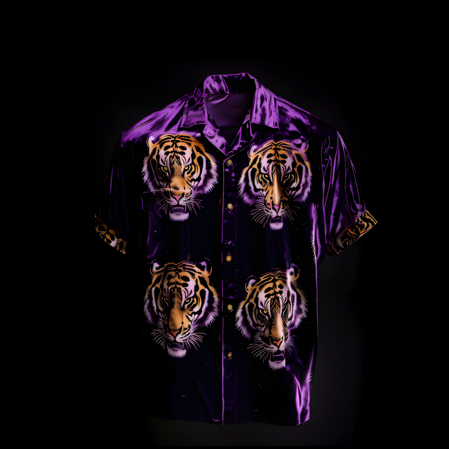 Purple Velour Tiger Button Up