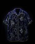 Navy Blue Velour Floral Print Shirt By Enantiodromia