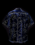 Navy Blue Velour Floral Print Shirt By Enantiodromia