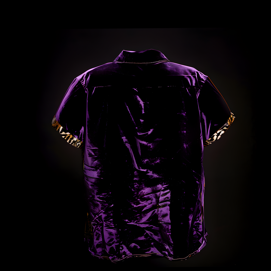 Purple Velour Tiger Button Up