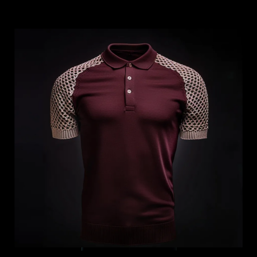Burgundy Cotton Cochet Knit Polo