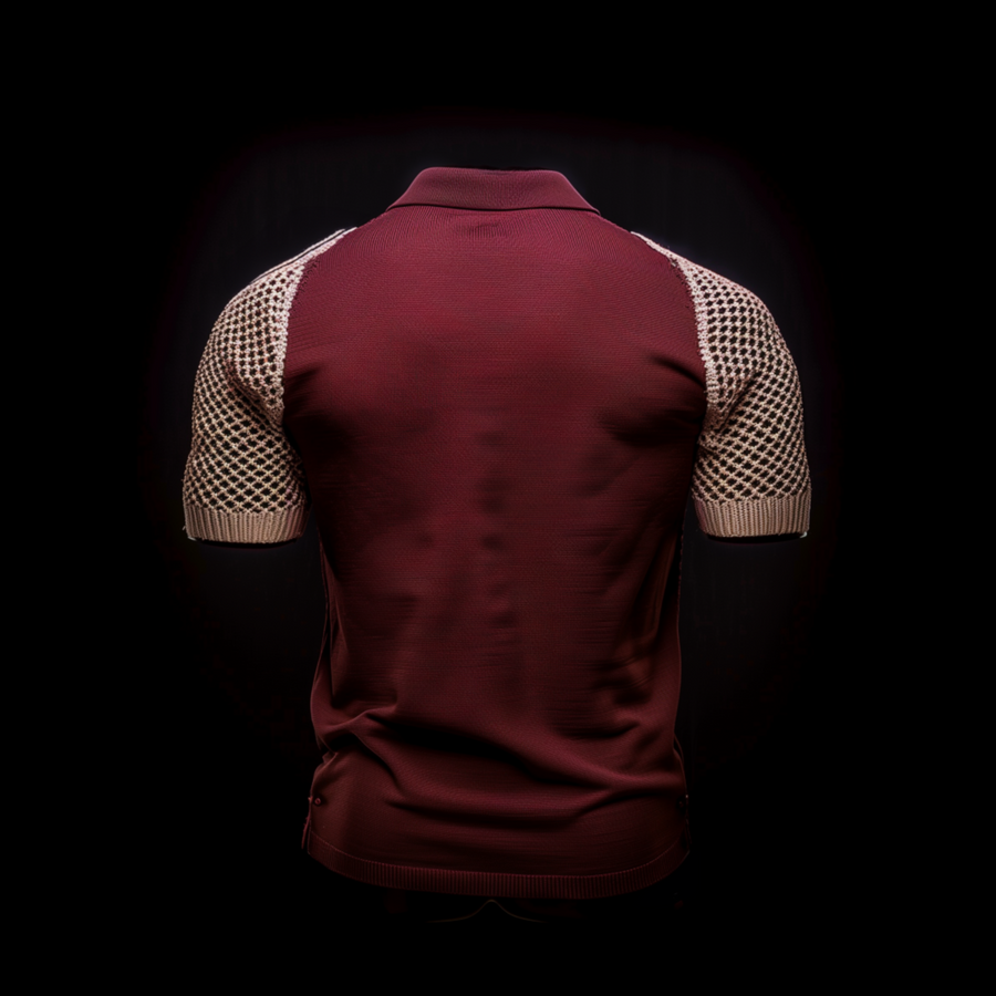 Burgundy Cotton Cochet Knit Polo