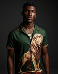 Emrald Green and Champagne Bronze Lion Satin Shirt By Enantiodromia