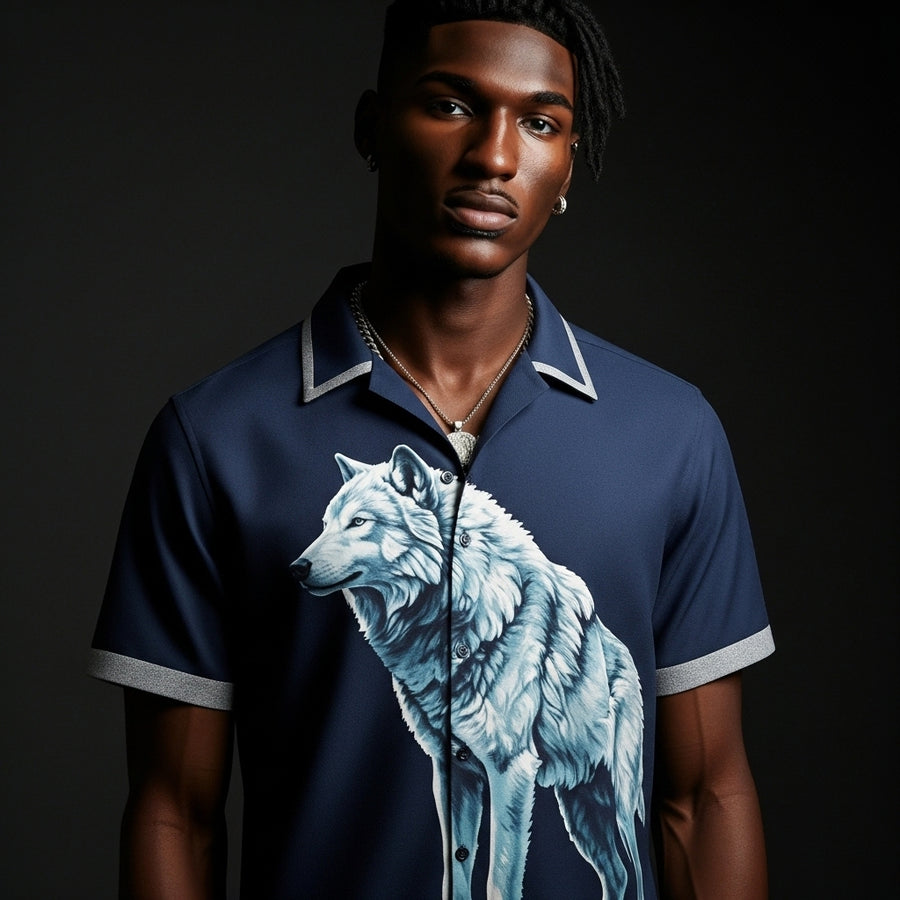 Ice Blue Satin Wolf Shirt