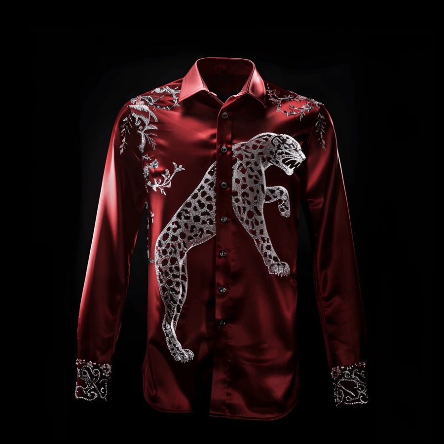 Red Silver Panther Satin Shirt