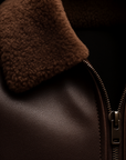 Chocolate Brown Shearling-Collar Leather Jacket