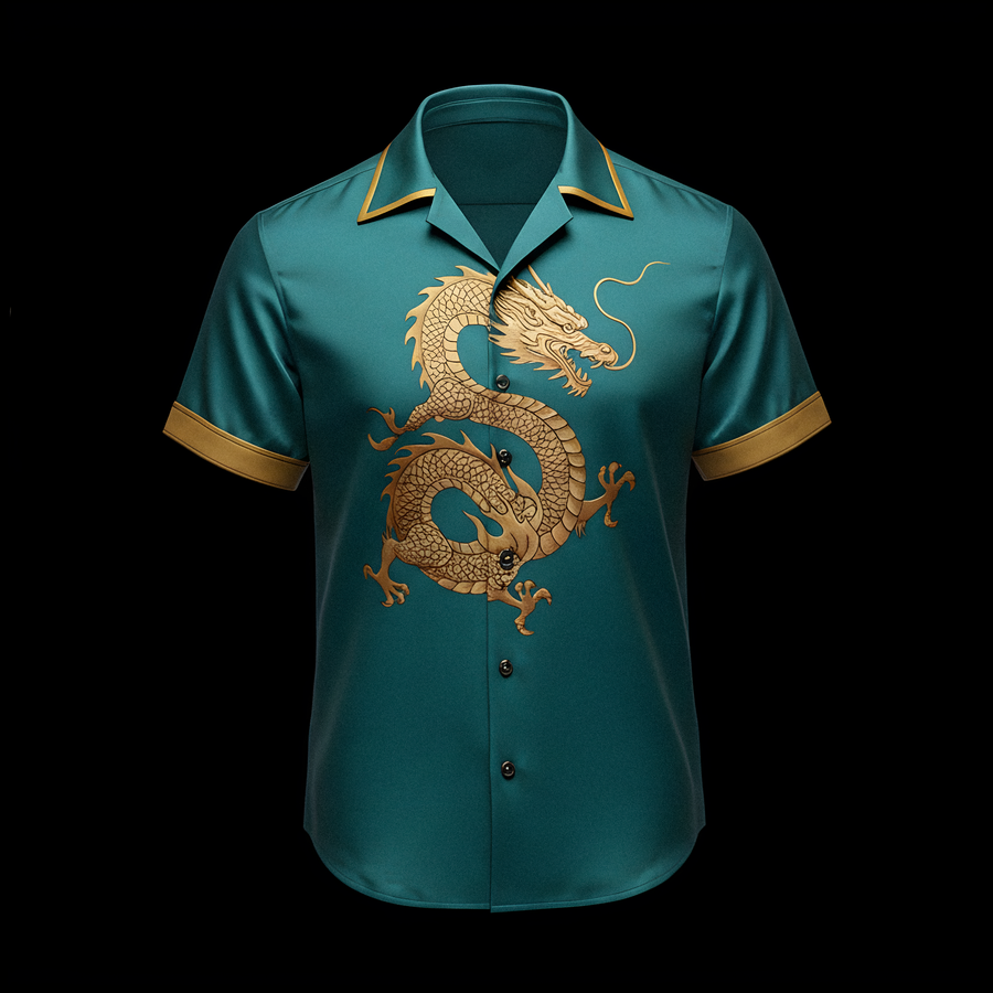 Blue Emerald Dragon Satin Shirt