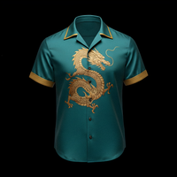 Blue Emrald Dragon Satin Shirt By Enantiodromia